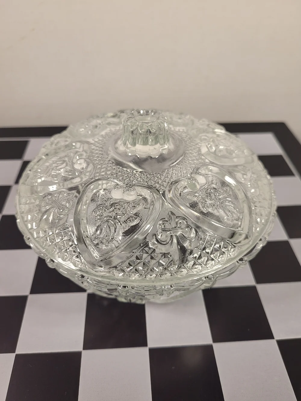 Crystal Candy Dish with Lid Vintage Heart Leaf 6